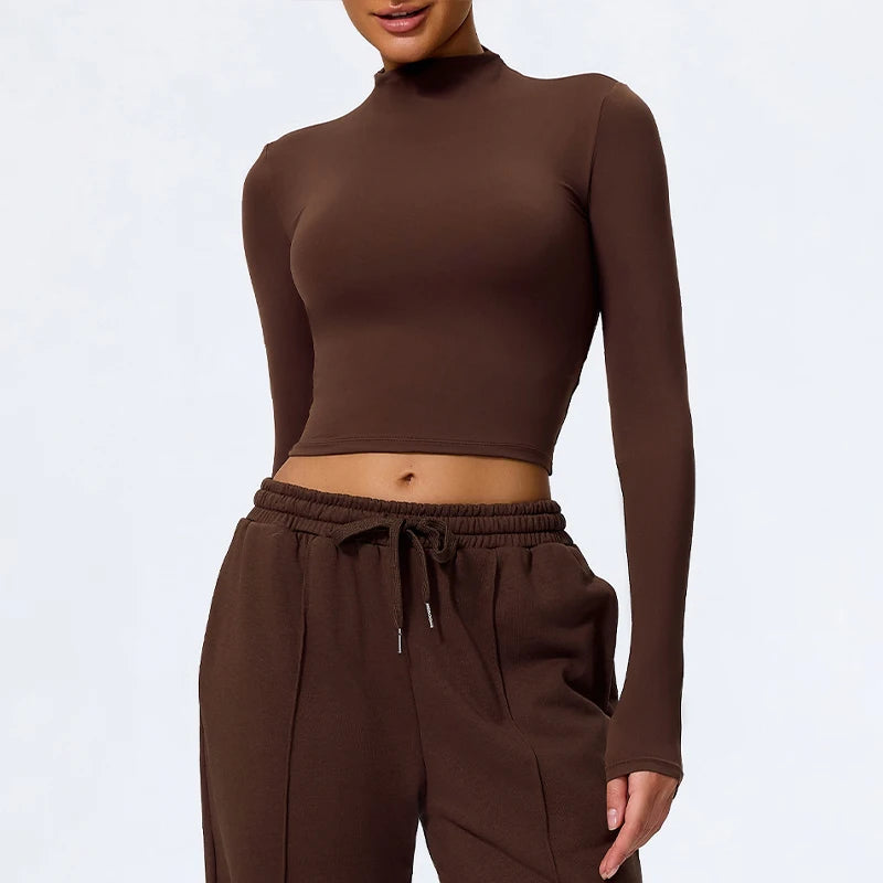 Women'S High Neck Long Sleeve Yoga Wear Female Soft and Skin-Friendly T-Shirt Gym Workout Sportswear Women Tight Tops