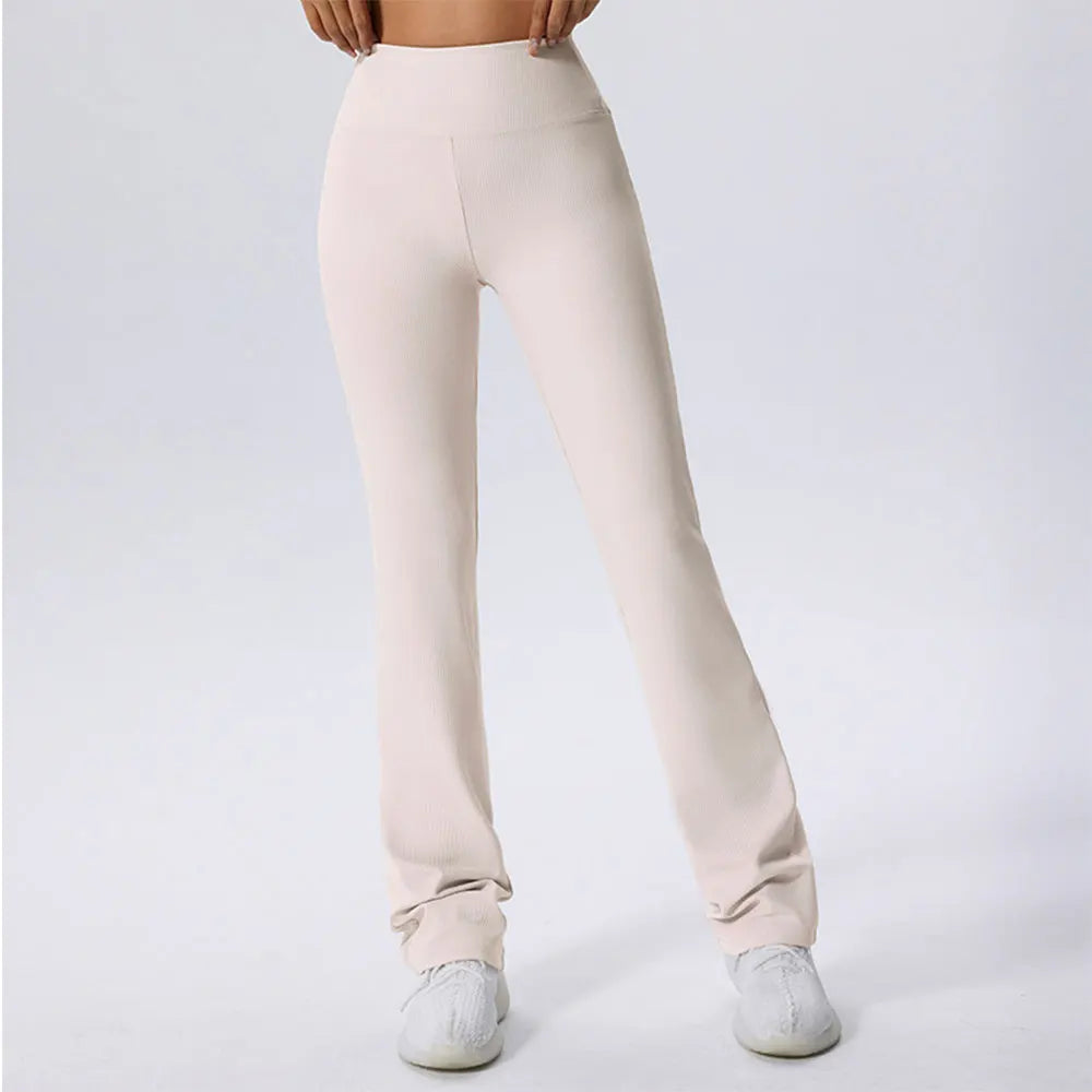 Women Yoga Bell-Bottoms Tight Ribbed Lifting Dance High Waist Tights Sport Flared Pants Gym Running Breathable Fitness Leggings