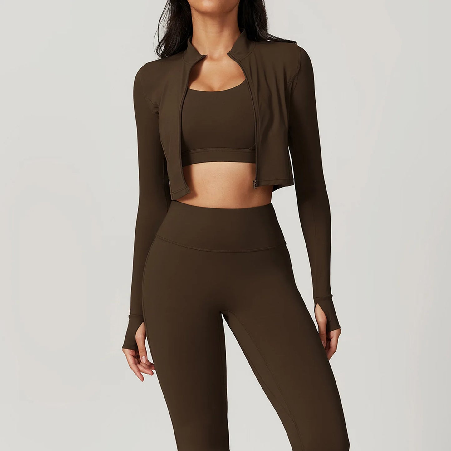 3PCS Yoga Set Women Workout Sets Sportswear Gym Clothing Fitness Zipper Long Sleeve High Waist Leggings Sports Suits Yoga Suit