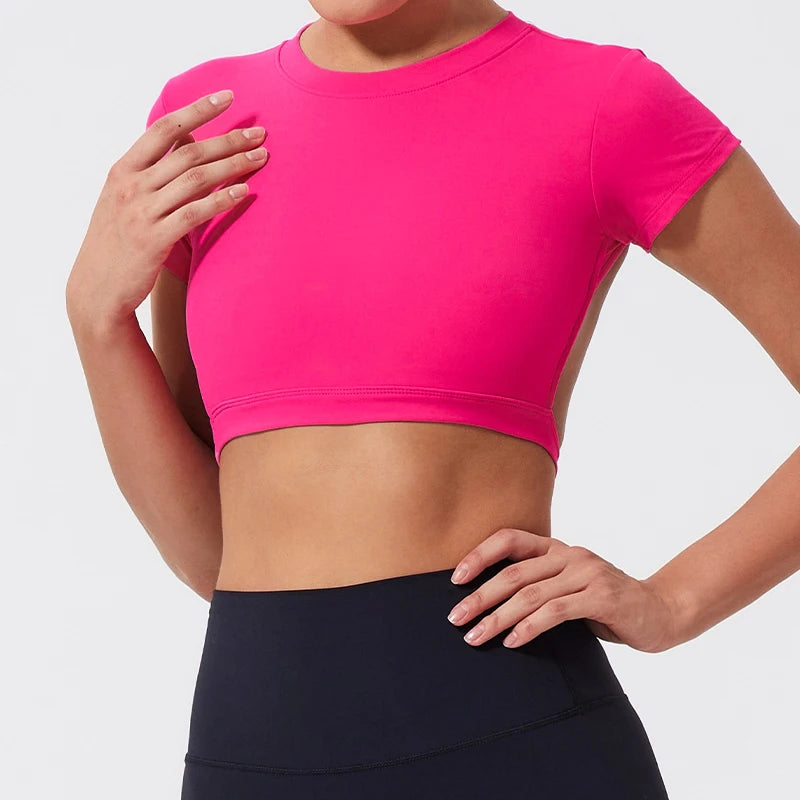 Sports Short TOP Women Fitness Shirts Yoga Wear Female Gym Training Suit Crop Top Women Beautiful Back Tops T-Shirt