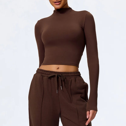 Women'S High Neck Long Sleeve Yoga Wear Female Soft and Skin-Friendly T-Shirt Gym Workout Sportswear Women Tight Tops