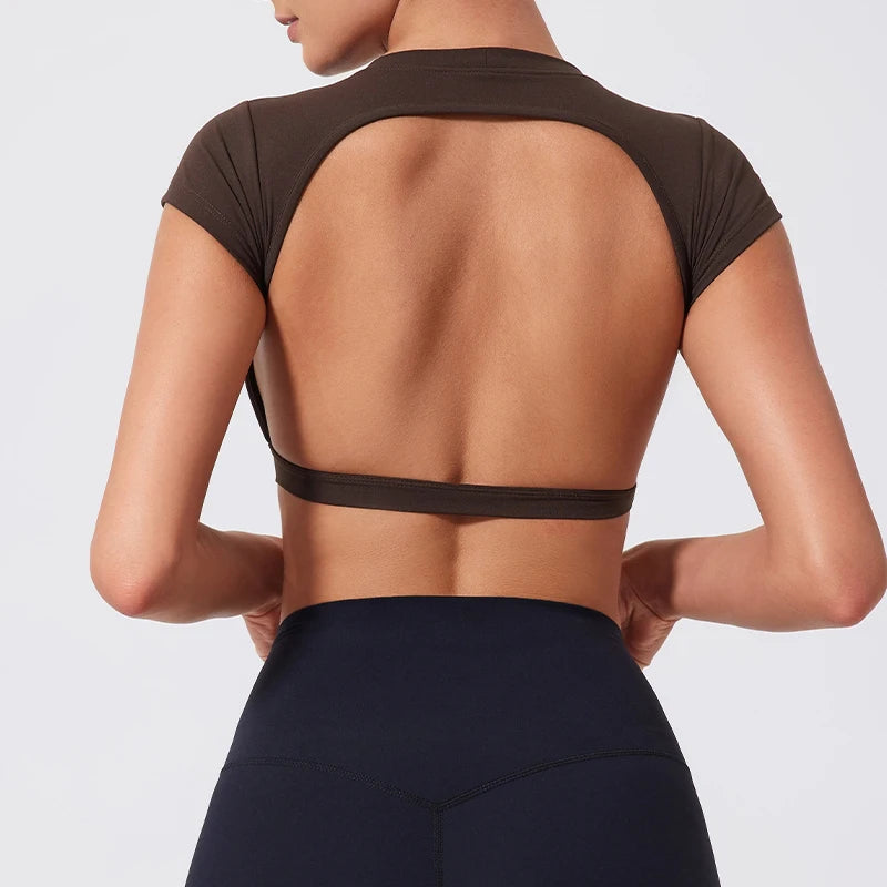 Sports Short TOP Women Fitness Shirts Yoga Wear Female Gym Training Suit Crop Top Women Beautiful Back Tops T-Shirt