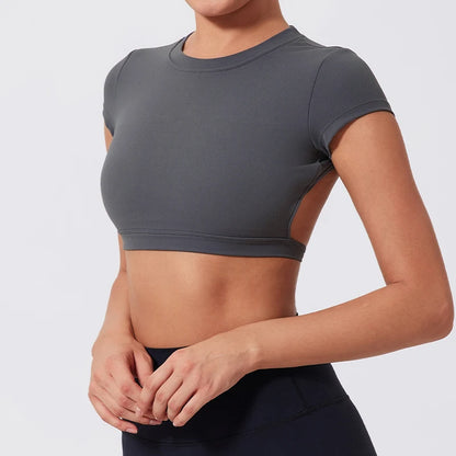 Sports Short TOP Women Fitness Shirts Yoga Wear Female Gym Training Suit Crop Top Women Beautiful Back Tops T-Shirt