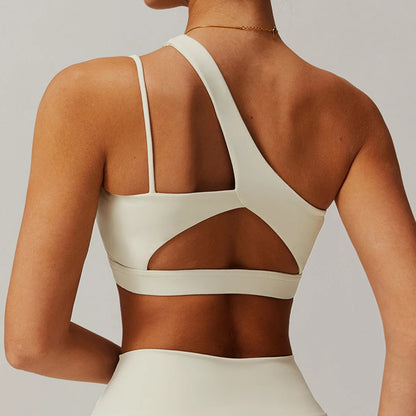Oblique Shoulder Yoga Bra Women'S Beautiful Back Gym Sports Underwear Hollow Out Back Running Fitness Vest Push up Workout Top