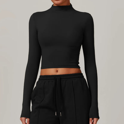 Women'S High Neck Long Sleeve Yoga Wear Female Soft and Skin-Friendly T-Shirt Gym Workout Sportswear Women Tight Tops