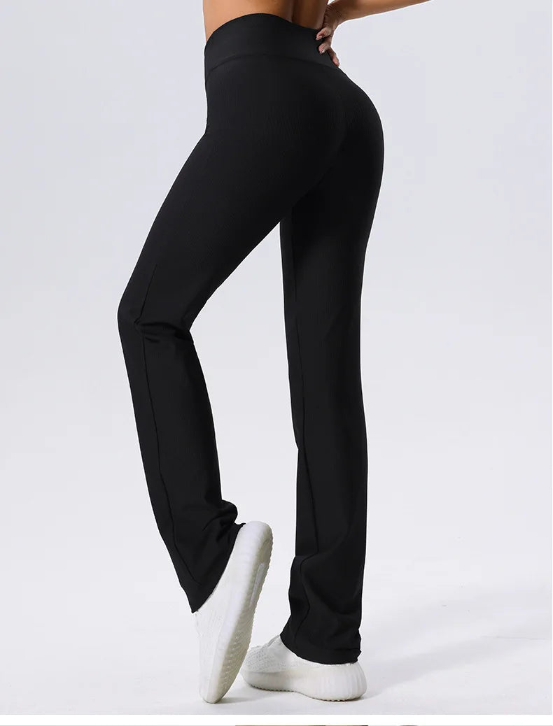 Women Yoga Bell-Bottoms Tight Ribbed Lifting Dance High Waist Tights Sport Flared Pants Gym Running Breathable Fitness Leggings