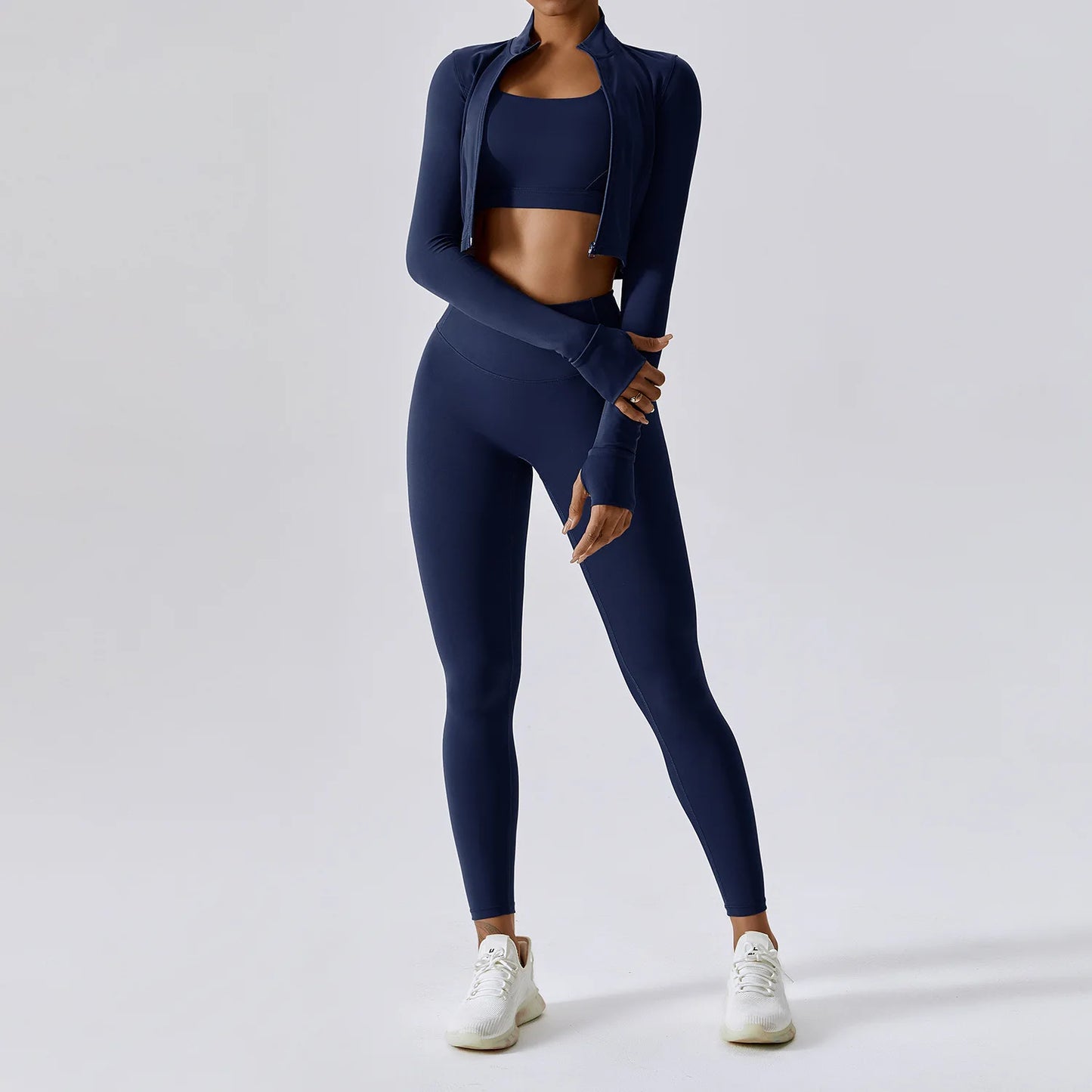 3PCS Yoga Set Women Workout Sets Sportswear Gym Clothing Fitness Zipper Long Sleeve High Waist Leggings Sports Suits Yoga Suit