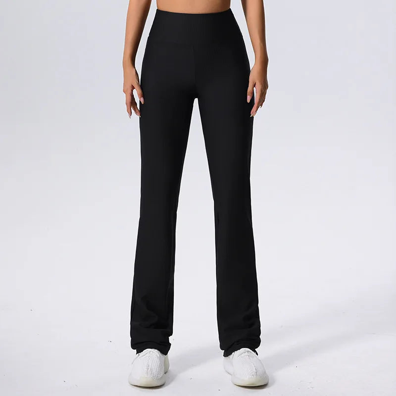 Women Yoga Bell-Bottoms Tight Ribbed Lifting Dance High Waist Tights Sport Flared Pants Gym Running Breathable Fitness Leggings