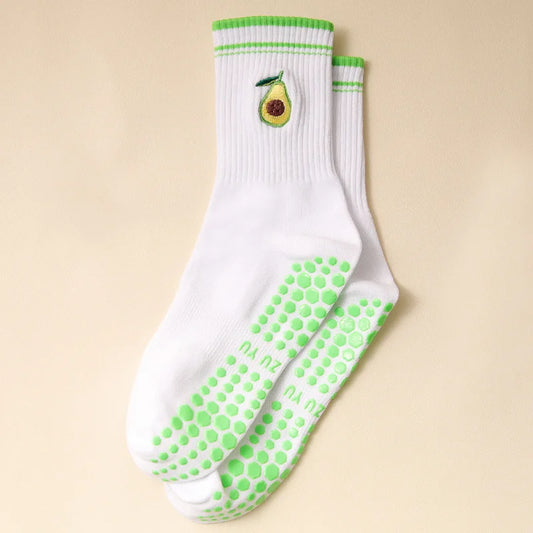 Yoga Socks Women Cotton Embroidered Dot Silicone Non-Slip Grip Pilates Crew Socks
