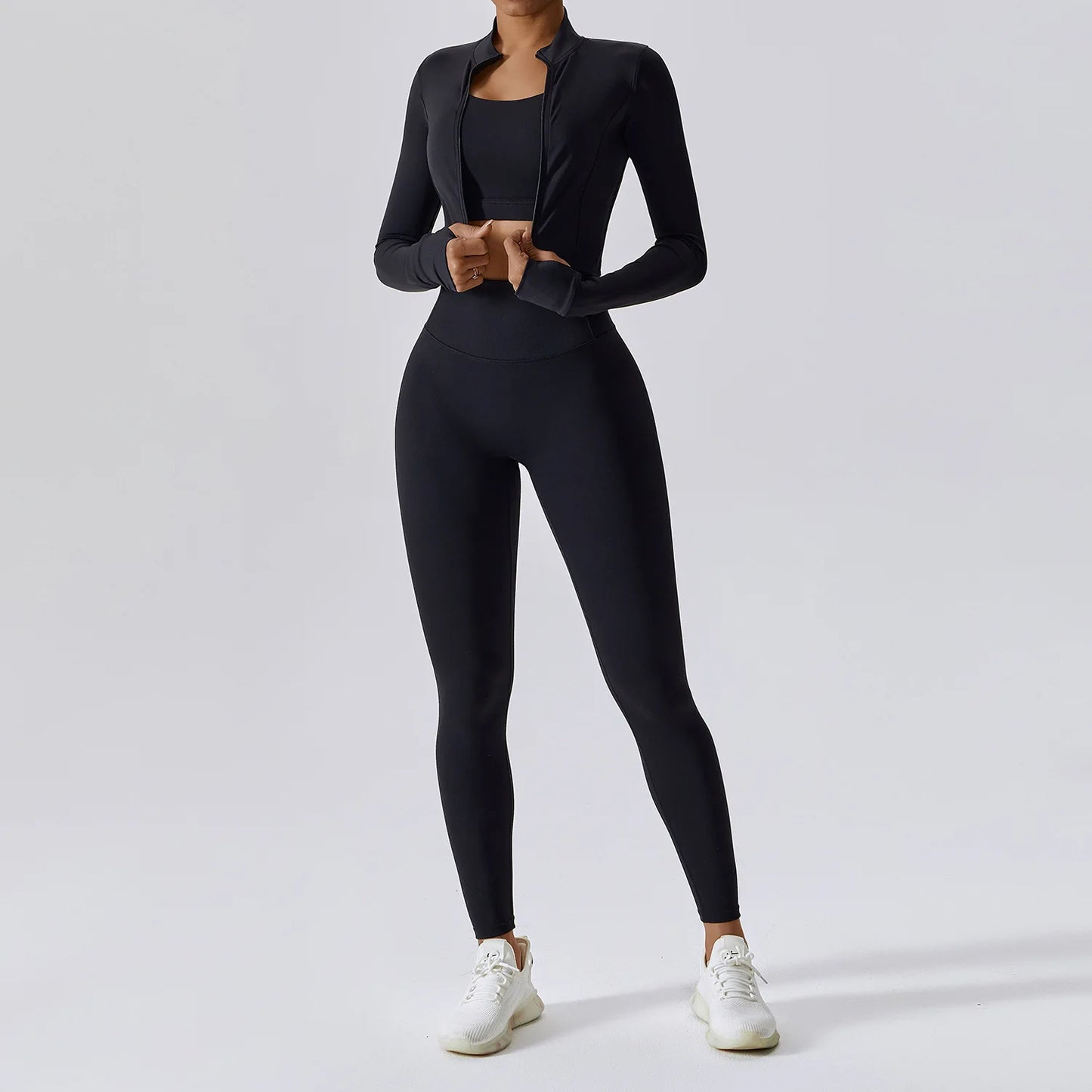 3PCS Yoga Set Women Workout Sets Sportswear Gym Clothing Fitness Zipper Long Sleeve High Waist Leggings Sports Suits Yoga Suit
