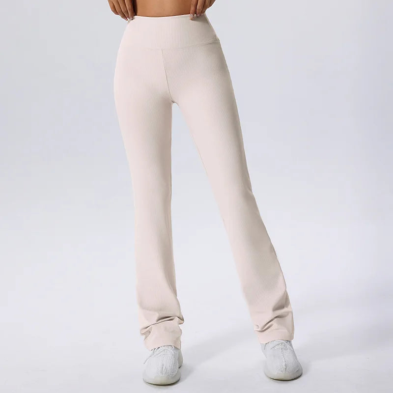 Women Yoga Bell-Bottoms Tight Ribbed Lifting Dance High Waist Tights Sport Flared Pants Gym Running Breathable Fitness Leggings