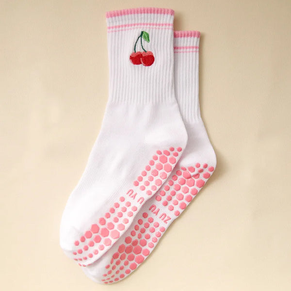 Yoga Socks Women Cotton Embroidered Dot Silicone Non-Slip Grip Pilates Crew Socks