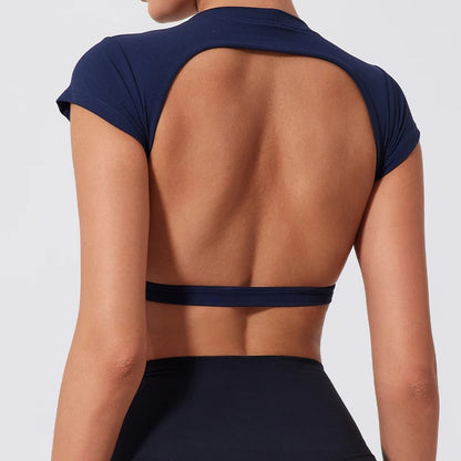 Sports Short TOP Women Fitness Shirts Yoga Wear Female Gym Training Suit Crop Top Women Beautiful Back Tops T-Shirt